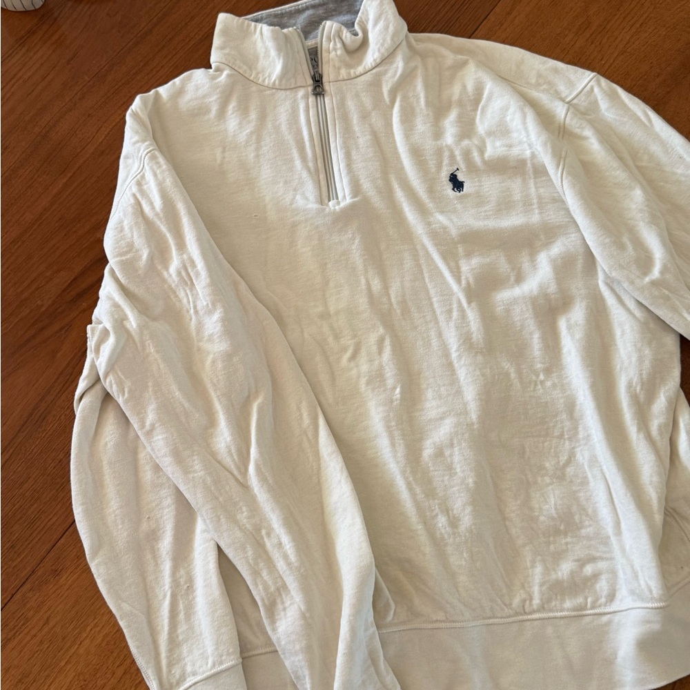 Polo by Ralph Lauren White Quarter-Zip Cotton Pullover with Navy Pony